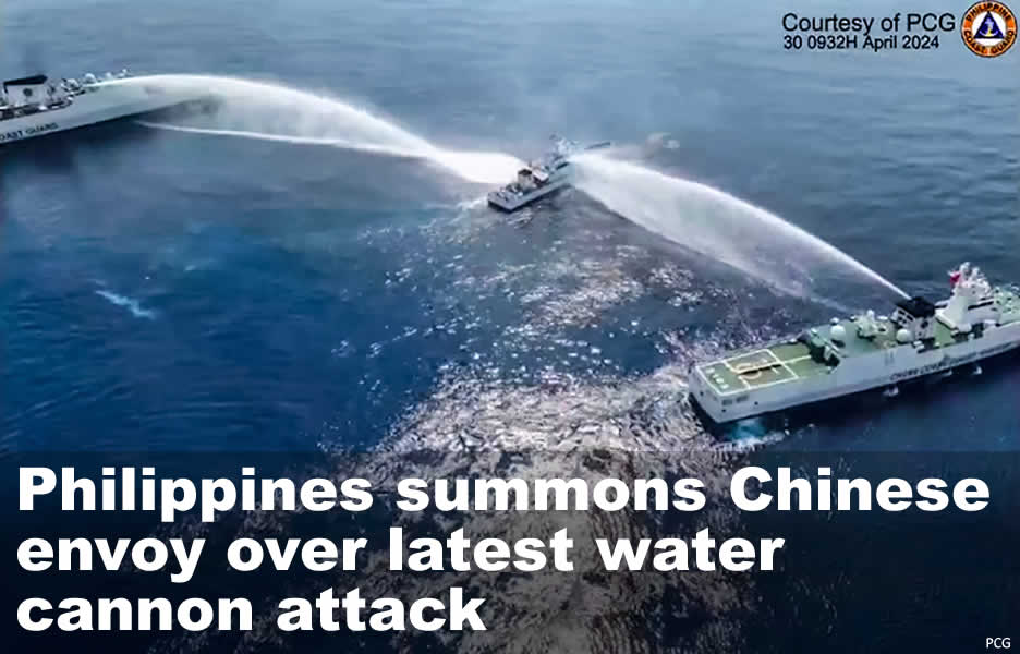 Philippines summons Chinese envoy over latest water cannon attack